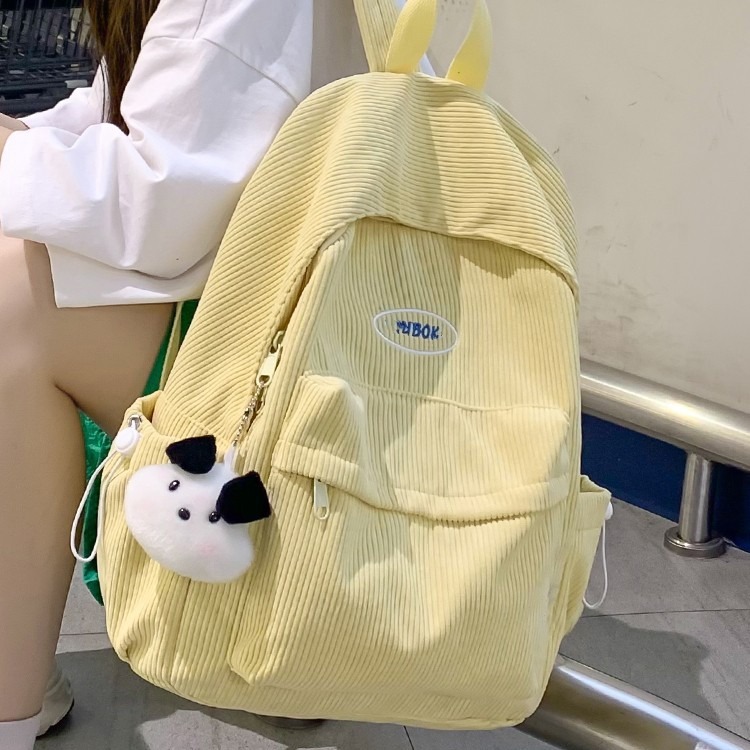 New Corduroy Schoolbag for Girls, College Students, Simple Backpack, Japanese Style Style High School Student, Junior High School Student Casual Backpack