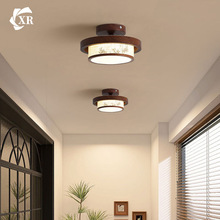 宋代美学过道吸顶灯新中式护眼入户玄关走廊灯复古南洋布艺吸顶灯