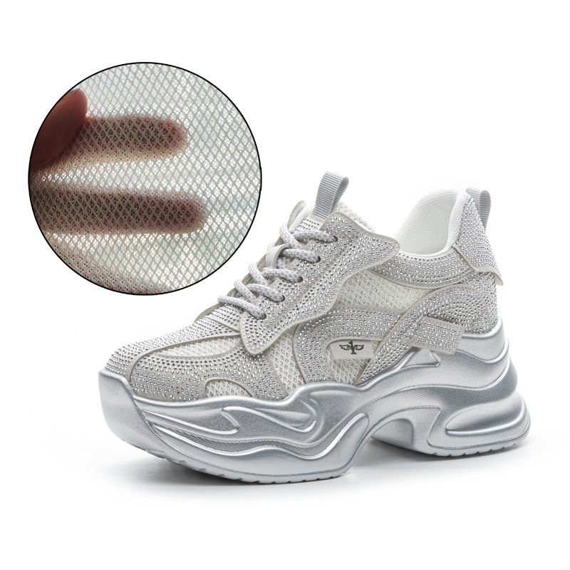 Spring and summer women's shoes new sneaker women's thick-soled muffin increased inside dad shoes mesh breathable lightweight running shoes tide