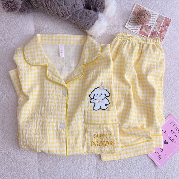 Al por mayor transfronterizo nueva primavera y otoño red bordada delgada nube de algodón dulce pijama de manga larga pantalones largos set de ropa para el hogar