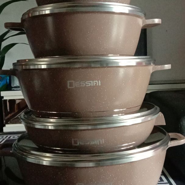 Dessini12pc-piece de mármol pan de aluminio antiadherente pan trigo arroz sopa olla de aluminio fundido traje de cocina comercio exterior