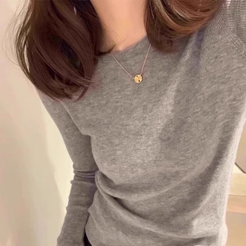 2025韩国春秋新款少女心薄荷绿内搭微透薄款针织衫长袖T恤女上衣|undefined