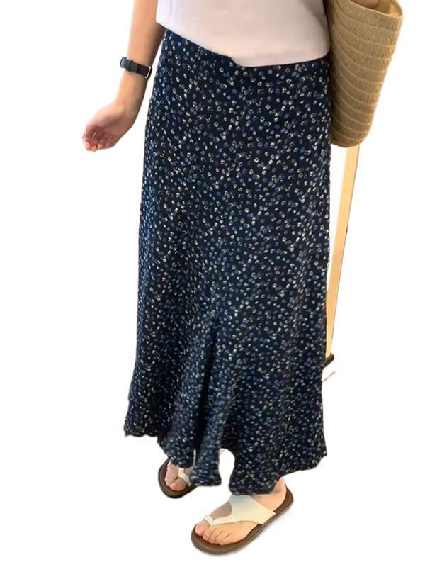 不规则藏青色碎花半身裙女夏季2025新款气质好看裙子长裙a字半裙|undefined
