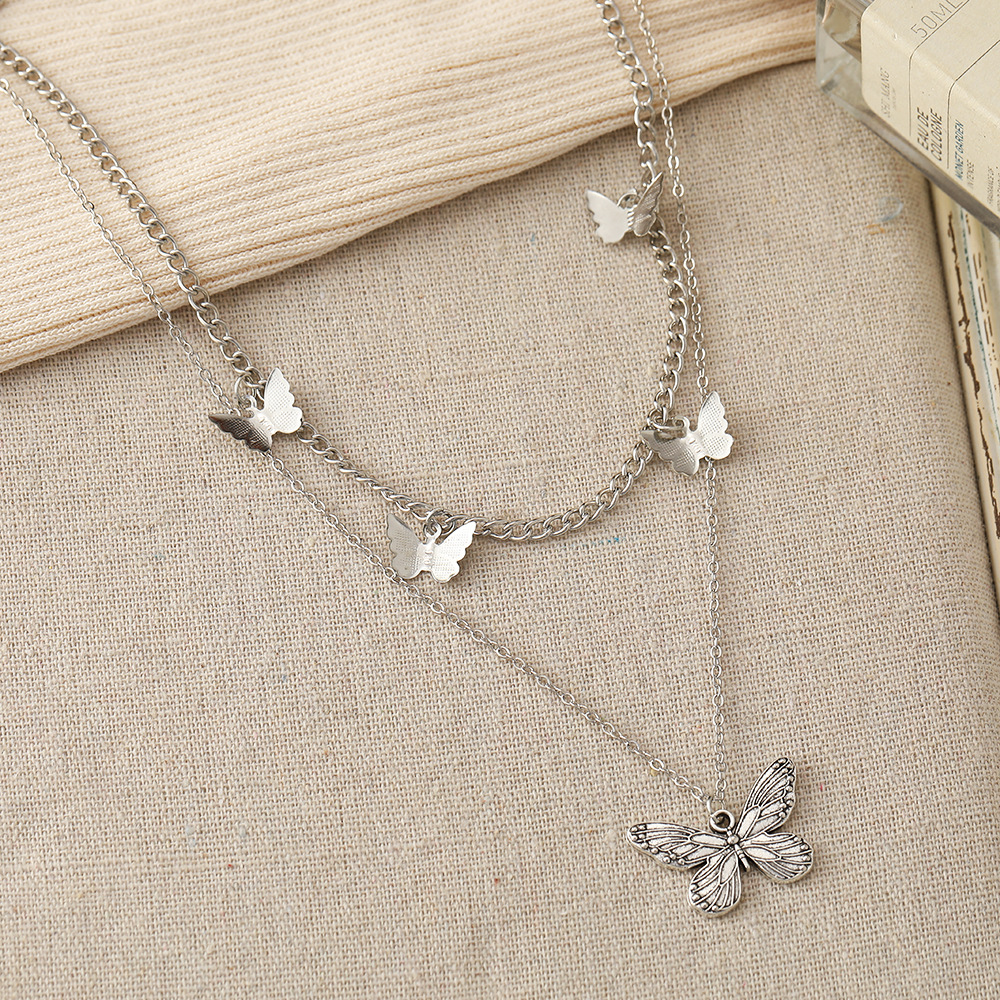 Fashion Jewelry Retro Multi-layer Butterfly Pendant Double-layer Necklace display picture 4