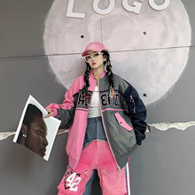 欧货棒球服女2025秋冬新款个性AB面粉灰撞色19数字母印花夹棉外套