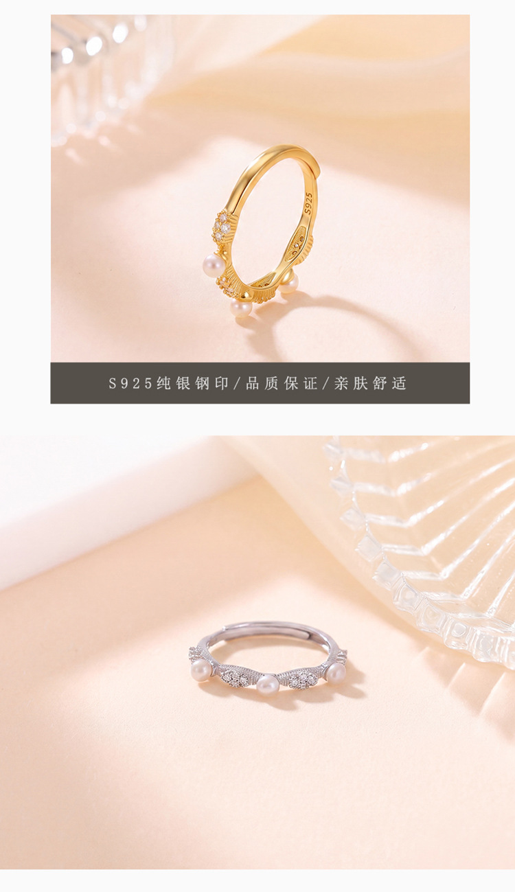 Nhẫn bạc S925 đính ngọc trai nước ngọt tự nhiên, kiểu dáng mở điều chỉnh được — Bạc chi tiết 6