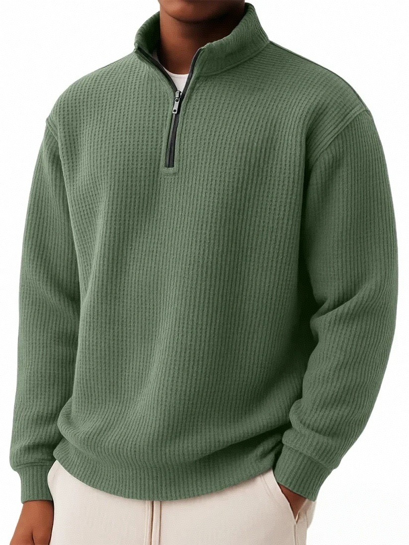 Herren Polo Pullover Mit Reißverschluss Herbst Winter Einfarbig_voghion.com