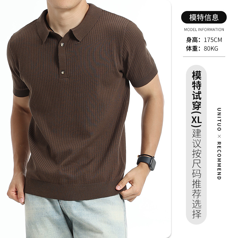 Cross-border exclusivo para 2026 hombres de verano de hielo de punto polo camiseta de manga corta camiseta de negocios de estilo europeo y americano