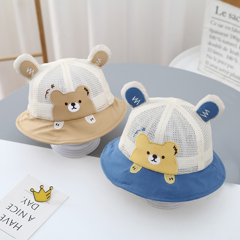 Sombrero de bebé verano delgado oso súper lindo bebé red completa protector solar sombrero de pescador primavera y verano niño sombrero para el sol para niños