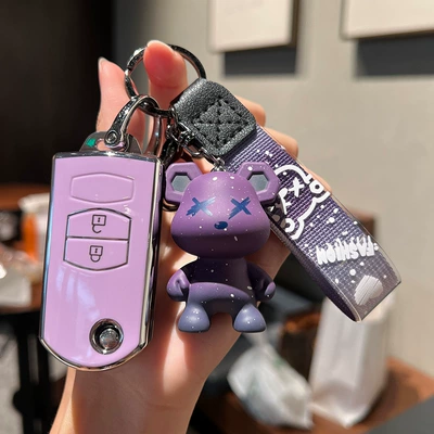 set Mazda 6/8/2 Jinxiang/MX-5 Car key bag - mazda-c-fold-2-keys-single-shell-purple-purple-violent-bear-pendant