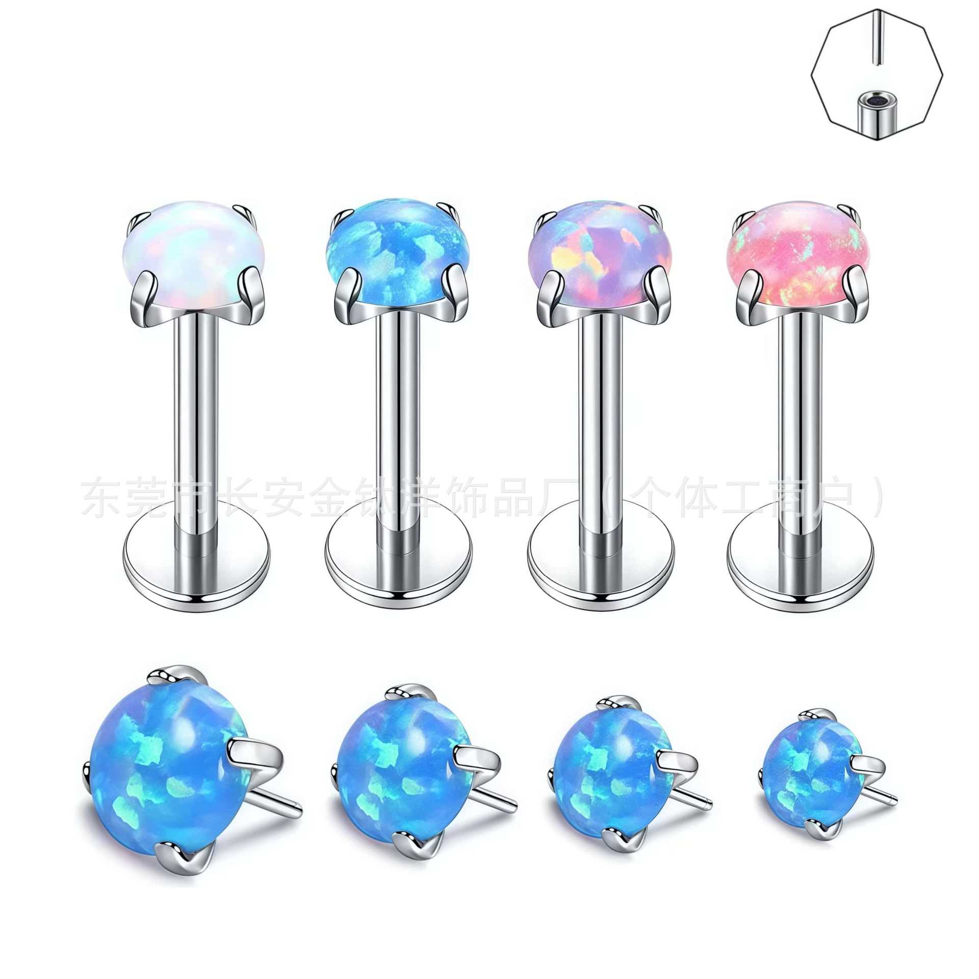 F136 Titanium Opal Pin-Type Claw-Set Labret Stud Lip Nose Ear Piercing Jewelry detail image 8