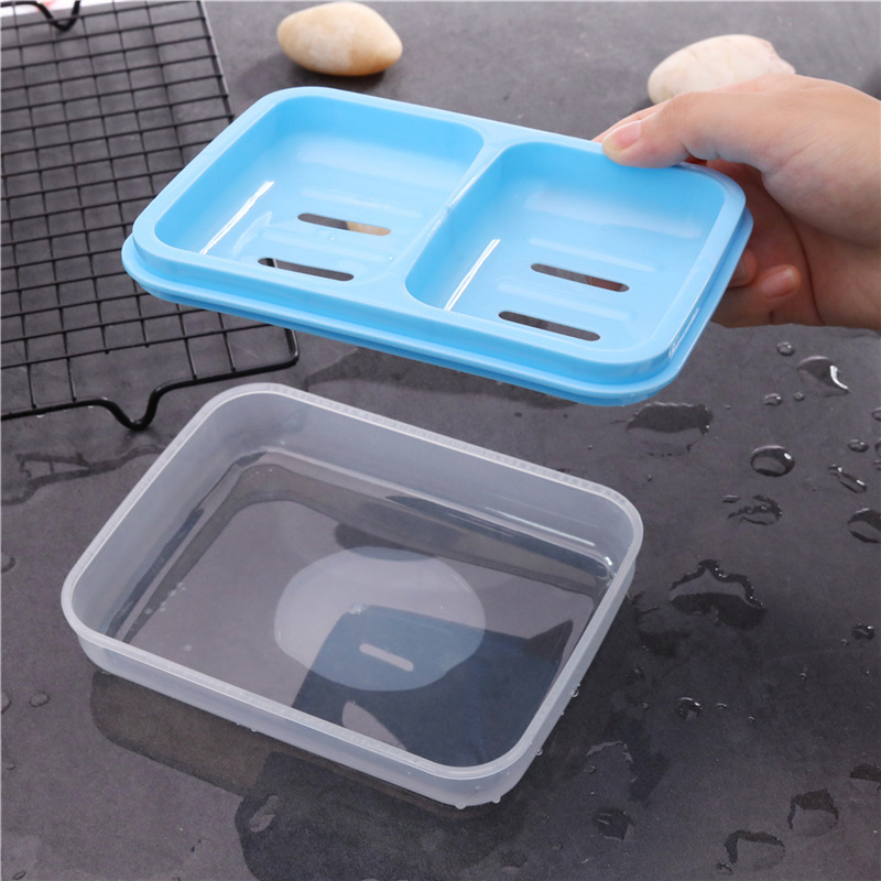 Caja de jabón de doble rejilla de moda drenando caja de jabón de plástico caja de jabón titular caja de jabón impermeable de doble asiento de doble cuerpo con tapa
