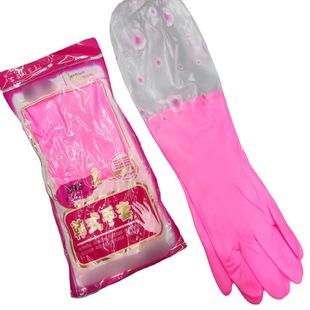 Lengthened fleece-lined rubber gloves winter kitchen dishwashing household gloves