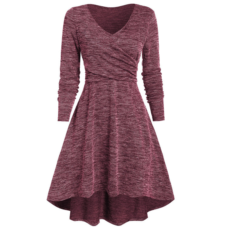 2025 Spring New Women's V Neck Mixed Color Cross High and Low Dress