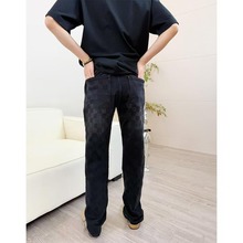 棋盘格子牛仔裤男款时尚新款潮牌高端马赛克印花修身直筒休闲长裤