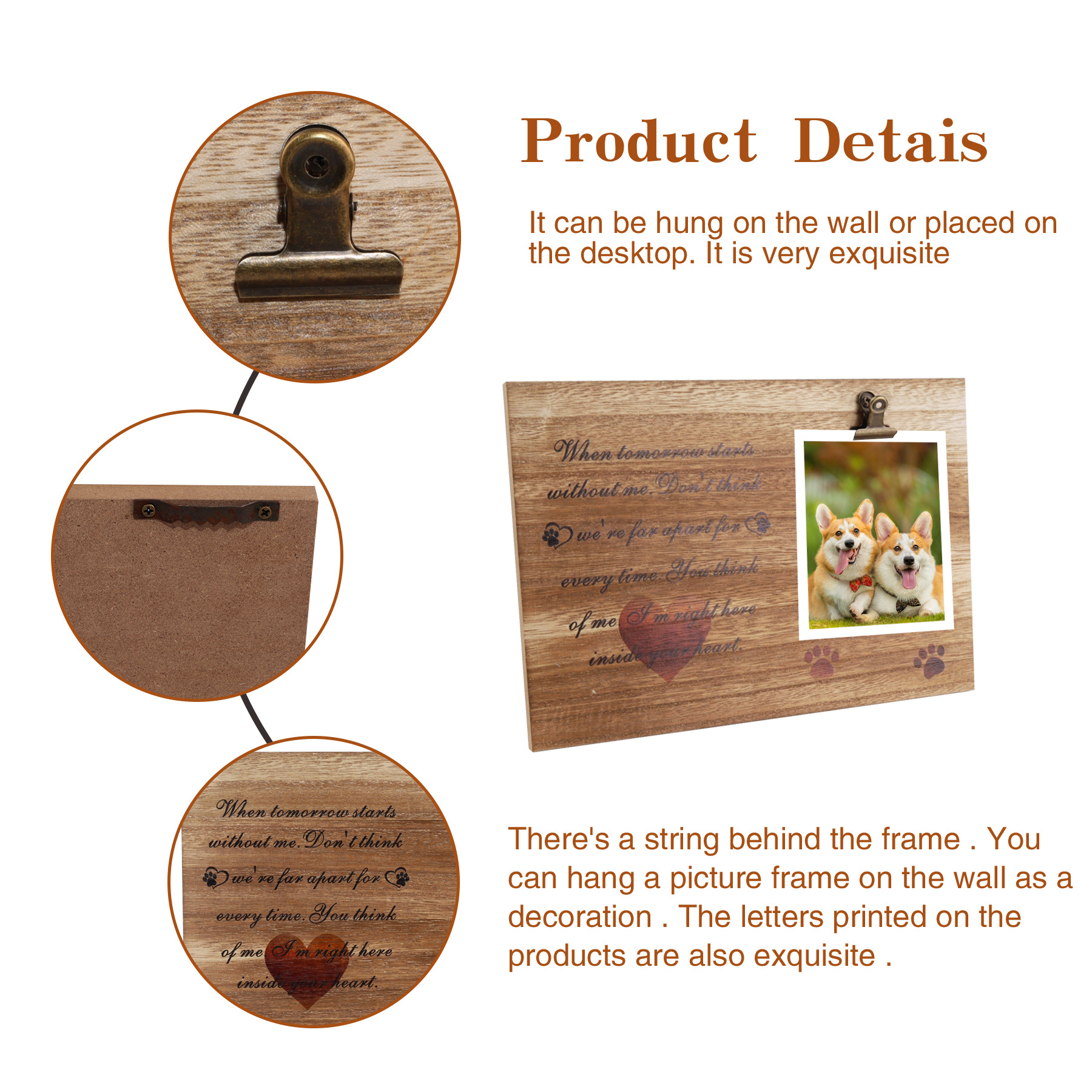 Amazon nuevo marco de fotos conmemorativo de madera decoración perro de madera con clip Marco de Fotos decoración dormitorio invitado