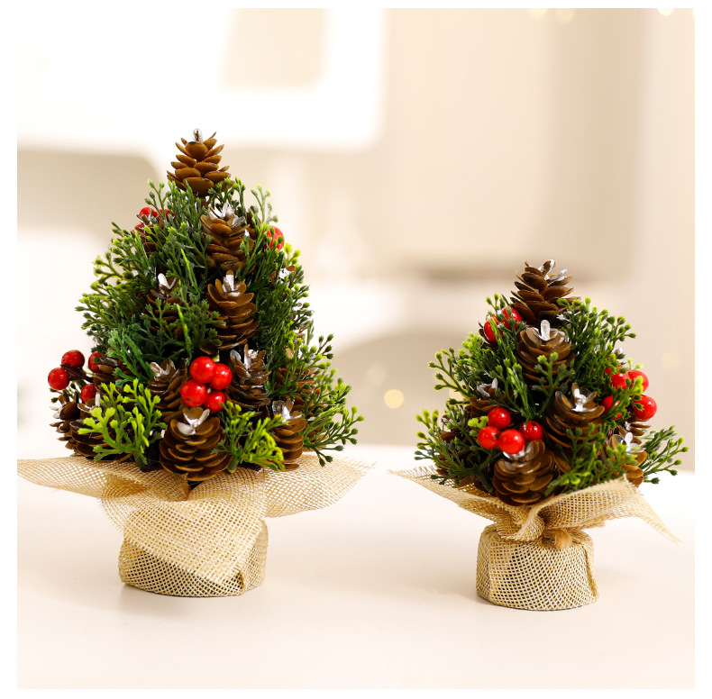 Decorazioni per albero di Natale a forma di pigna - Decorazioni natalizie da tavolo in argento e oro, mini alberi festivi da 13 cm e 17 cm per la casa e l'ufficio_voghion.com