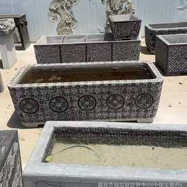石槽鱼缸长方形民间石雕仿古流水摆件青石水槽别墅户外园林鱼池盆