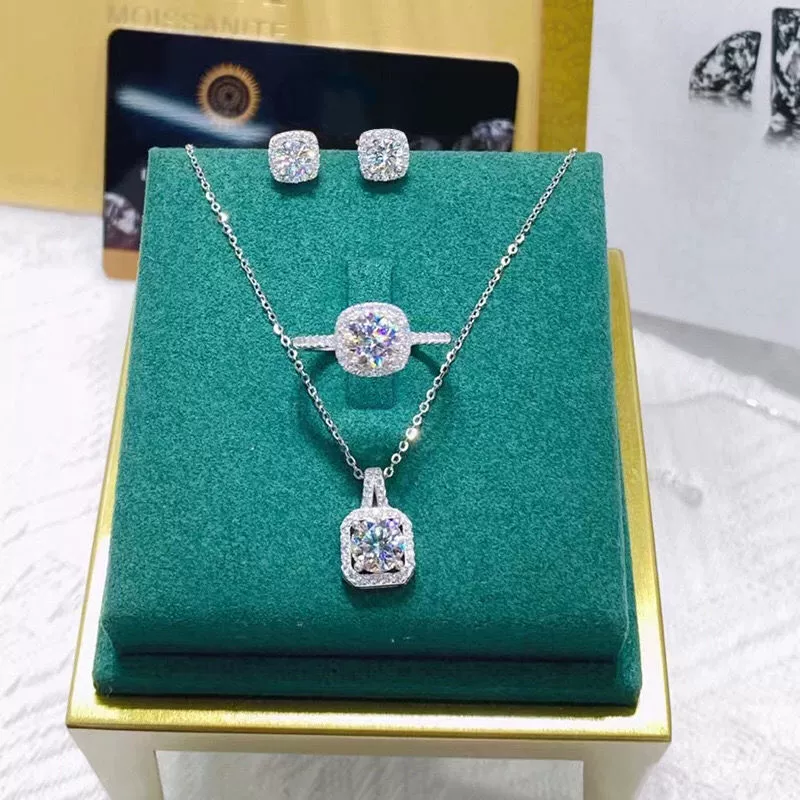 Серебряное обручальное кольцо, набор, ожерелье, подвеска, дорогие серьги, образец серебро 925, набор из 3 шт., стиль лёгкой роскоши, подарок на день рождения
