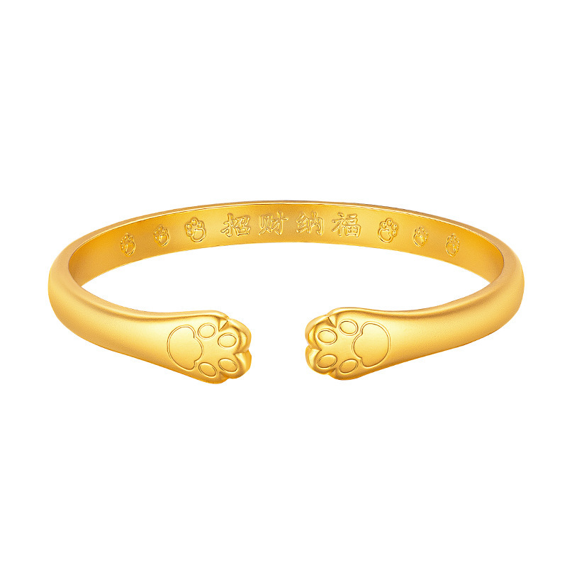 Braccialetto aperto stile antico in oro sabbia vietnamita con artiglio di gattino femmina Braccialetto con artiglio di gatto Boutique in nichel perla Piccolo libro rosso stesso stile_voghion.com