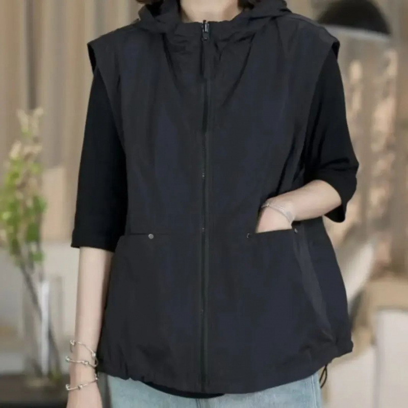 Reversible Design Hooded Vest for Women 2025 Spring and Summer New Casual Fashion Versatile Sleeveless Lightweight Vest