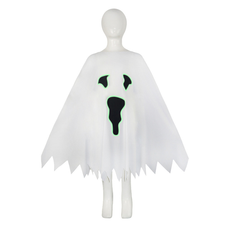 クロスボーダーハロウィン子供用コスチューム白黒発光ゴースト発光ゴーストフェイスマントショールパーティードレスアップコスチューム|undefined