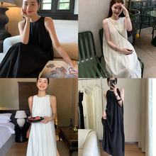 2025新款白色无袖连衣裙女韩系休闲宽松收腰背心裙中长裙