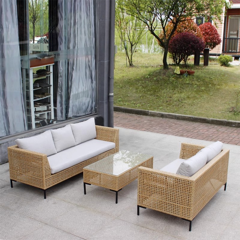 Outdoor Sofa Rattan Chair Outdoor Courtyard Three-Person Double Rattan Sofa Corner Chaise Lounge Rattan Sofa Combination