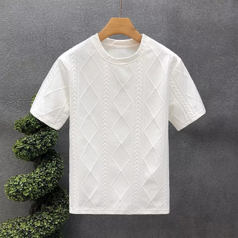2026 nueva camiseta de manga corta marca de moda masculina de verano suelta de manga de cinco tendencias rojas en línea in simple impresión superior
