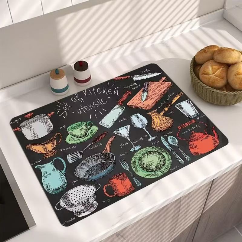 Cocina americana transfronteriza almohadilla de drenaje de agua de escritorio de absorción de agua de secado rápido almohadilla de escritorio resistente al desgaste de barro de diatomeas aislamiento térmico almohadilla antideslizante image 13