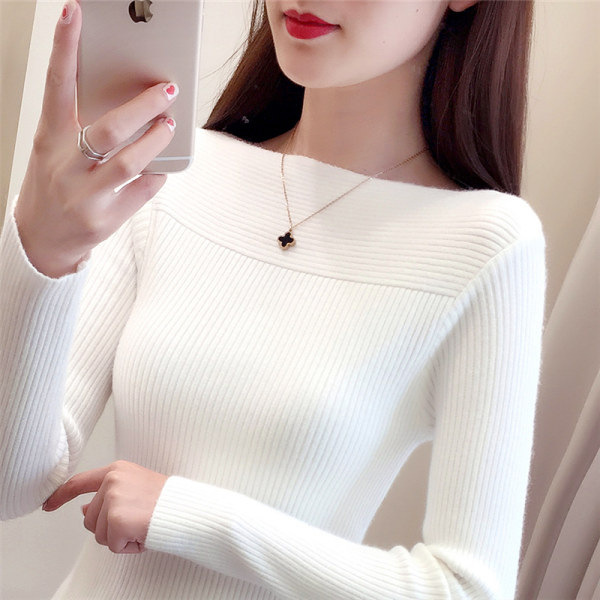 Pure Desire Spring and Autumn Women's Off-Shoulder Sweater Versatile Short Slim Fit Base Shirt Female Anchor Tight Pullover Sweater Pure Desire Spring and Autumn Women's Off-Shoulder Sweater Versatile Short Slim Fit Base Shirt Female Anchor Tight Pullover Sweater