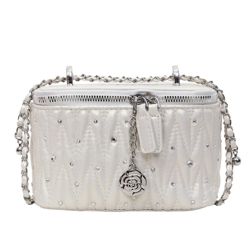 Bolso de cubo de moda coreana 2025 nuevo bolso de cadena pequeño bolso de hombro con diamantes con fragancia pequeña bolso de mensajero de hilo bordado de diamantes mujer