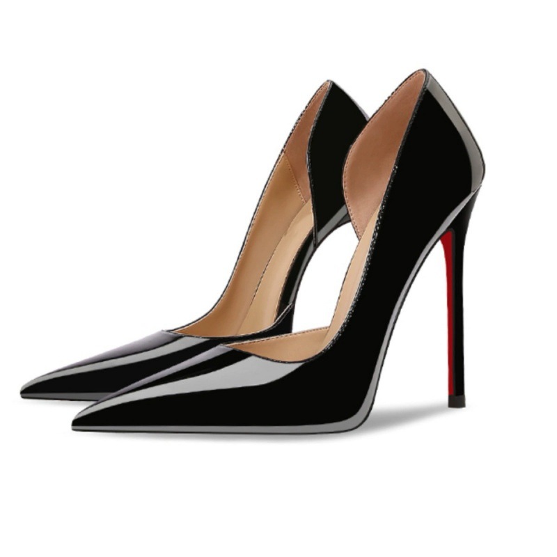 Rojo fondo lateral vacío tacones altos zapatos de mujer 2024 tacones de color desnudo puntuales de cuero esmalte temperamento zapatos de mujer nueva moda versátil