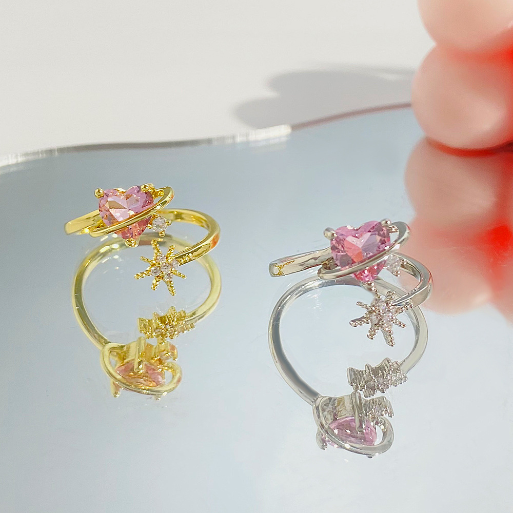 Daily Occasion Alloy Material Sweet Heart Shape Alloy Inlay Rhinestones Women's Open Ring