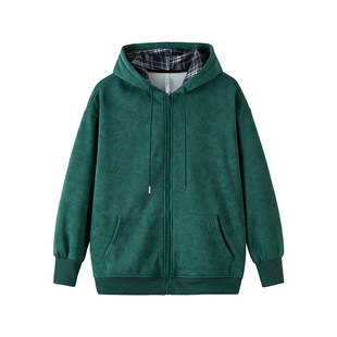 Heavy Hooded American-style Spring and Autumn Casual Loose Sweatshirt All-match Spring and Autumn 2025 Coat New Plaid Date with Hood