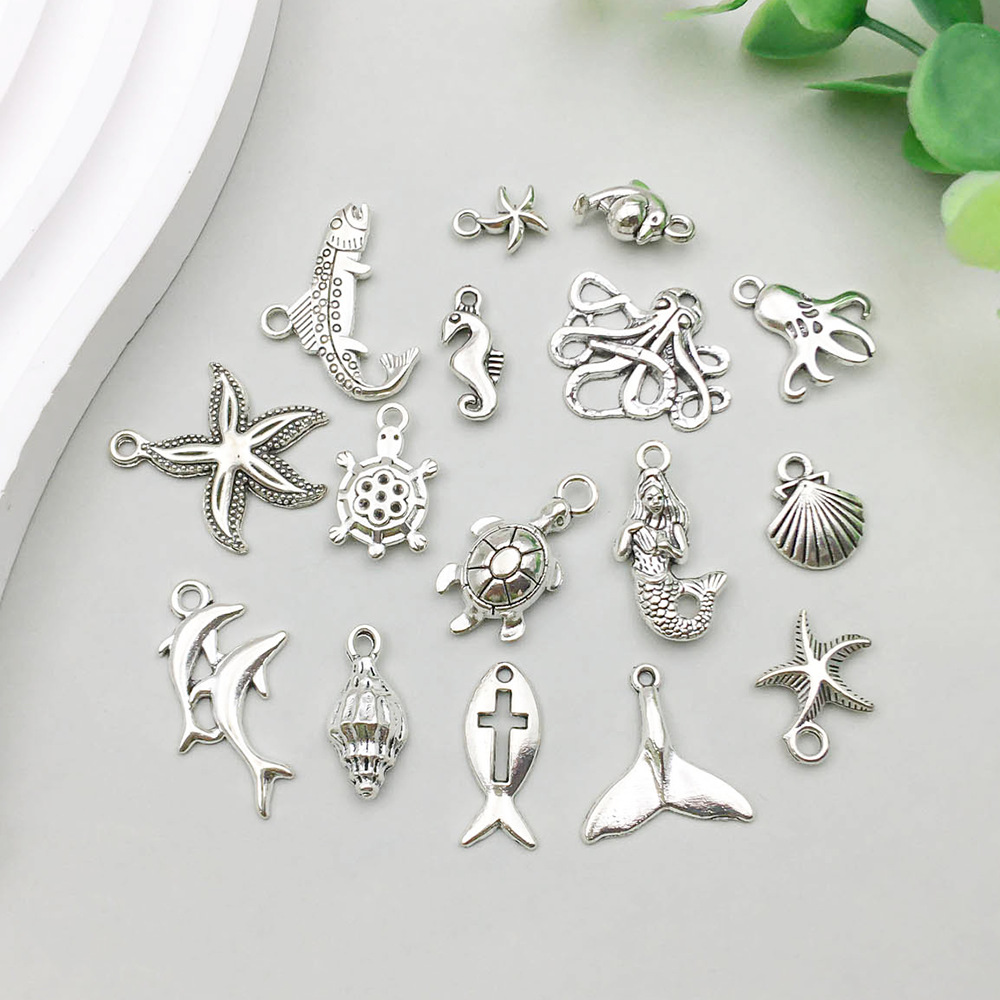 2g Weight Pendant Jewelry Making Type DIY Jewelry Accessories Classification 16 Models Per Model 1, 16/Bag Quantity Alloy Material Starfish, Ocean, Mermaid, Fish Pattern Plating Design Simple Style, Classic Style Style 16 Models Per Model 1, 16/Bag Alloy Starfish Ocean Mermaid Pendant DIY Jewelry Accessories 8