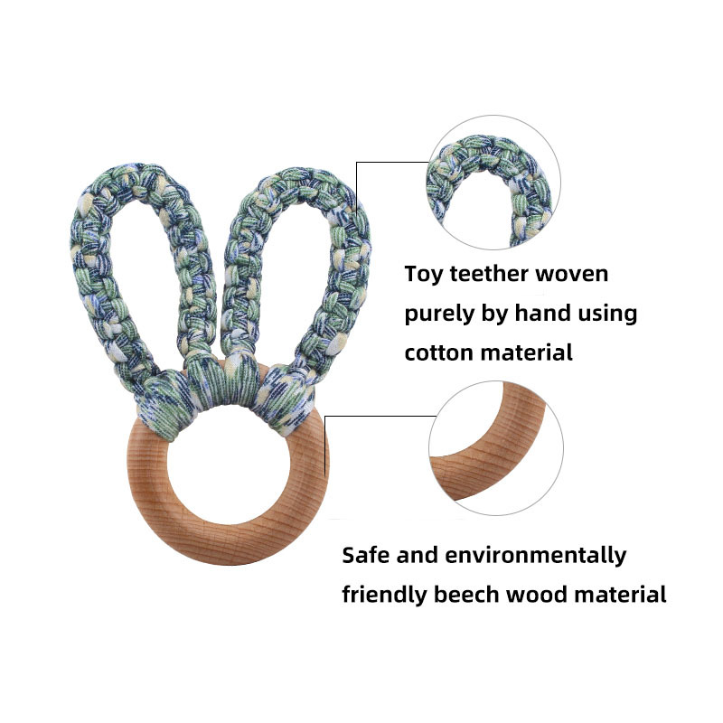 DIY bebé creativo Haya Orejas de conejo mordedor pulsera tejida a mano de algodón cuerda juguete dientes de bebé palo de molienda