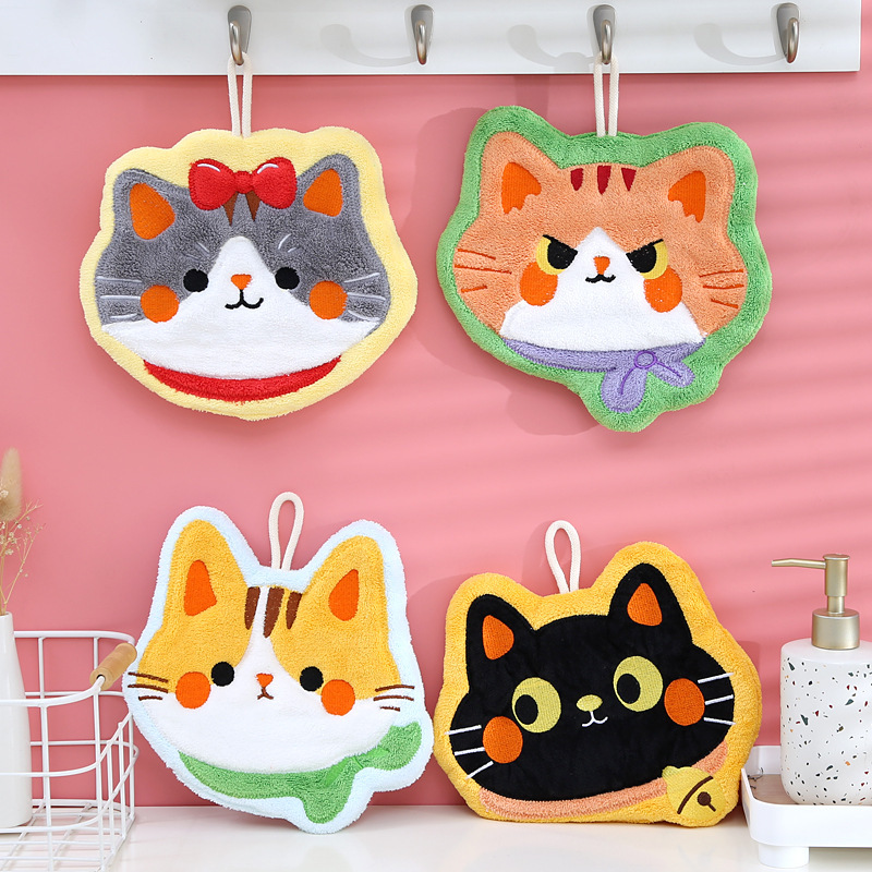 かわいい子猫キッチン掛けタオル吸水速乾厚い子供サンゴのベルベット柔らかいかわいい食べ物タオル|undefined