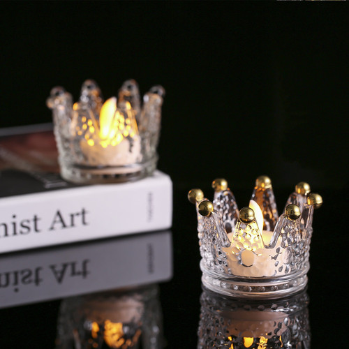 ins light luxury glass crystal gold crown candlestick necklace ring storage dish creative ornaments aromatherapy candle holder