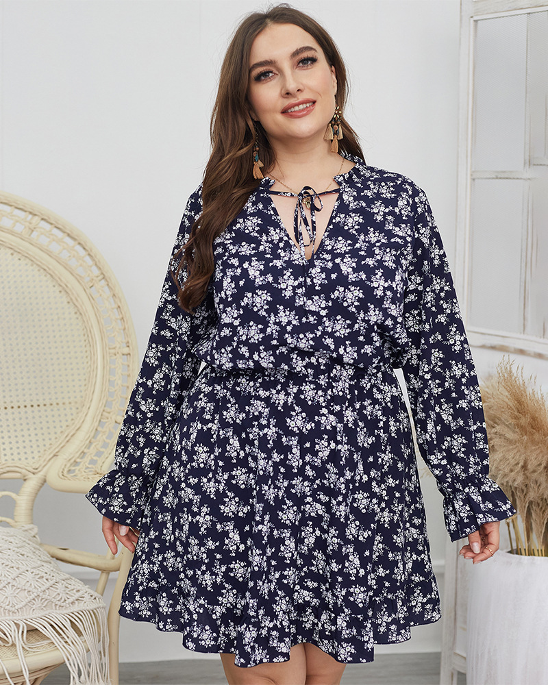 plus size fashion printed A-line dress NSQH38522