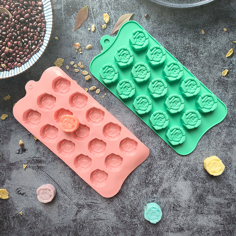 Silicone chocolate matriz de hielo 15 incluso estereoscópico rosas de chocolate 679 molde de pudín de galletas molde de dulces DIY