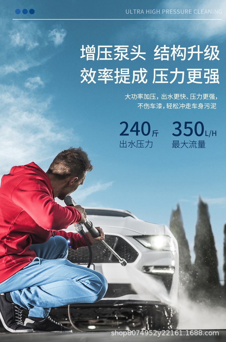 Manufacturer Wholesale 220V High-Pressure Car Washer, Household Car Washing Tool, High-Power Portable Car Washing High-Pressure Water Gun, Dropshipping