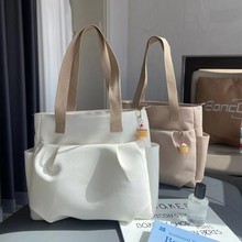 原创自制日系文艺拉链通勤帆布托特包休闲百搭学生简约手提单肩包