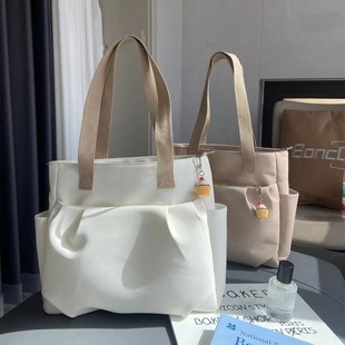 Original Homemade Japanese Artistic Zipper Commuter Canvas Tote Bag Casual All-match Student Simple Portable Shoulder Bag