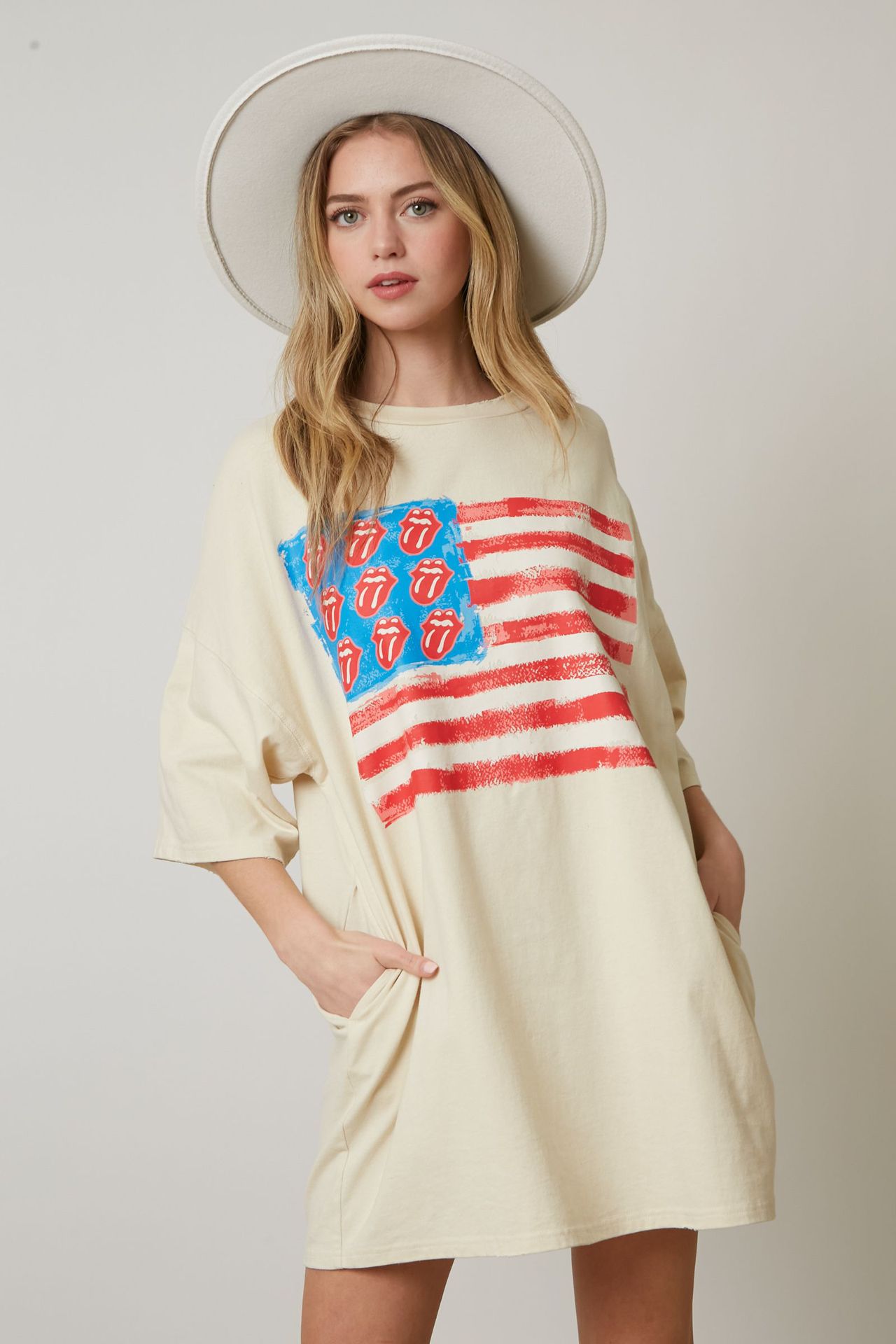 Women's Regular Dress Simple Style Round Neck Printing Short Sleeve National Flag Stripe Flower Above Knee Daily display picture 8