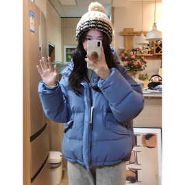 现 2025冬季新款韩国设计师du*st金智秀同款连帽羽绒服外套