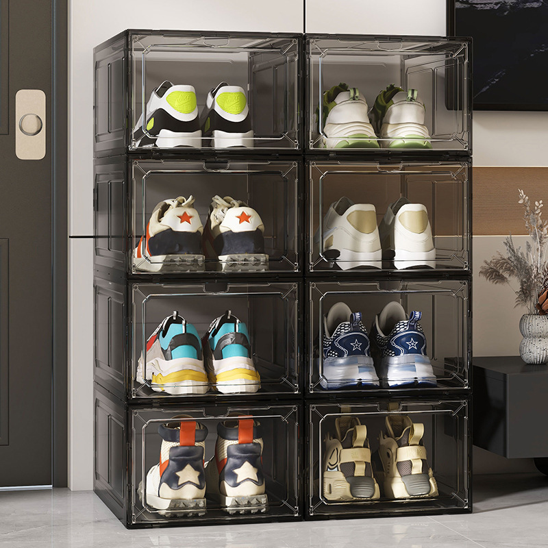 Transparent Magnetic Shoe Box Dormitory Shoe Rack Basketball Shoes Sneakers Storage Box Free Stacking Dust-Proof Shoe Cabinet