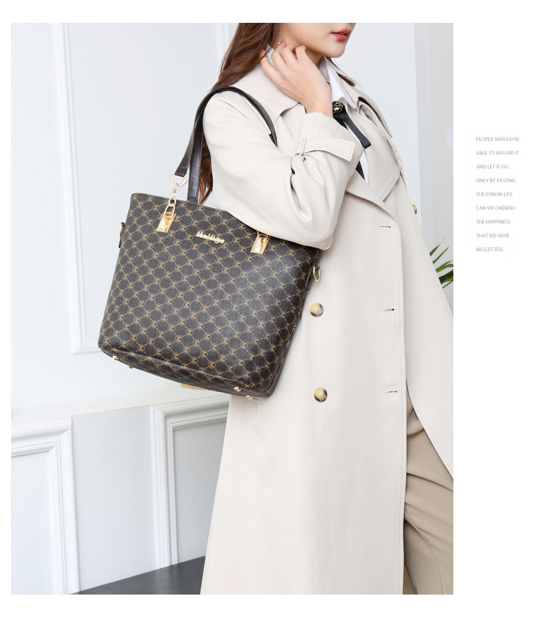 Zipper Closure Type Women's Pu Leather Monogram Classic Style Bucket Zipper Bag Sets