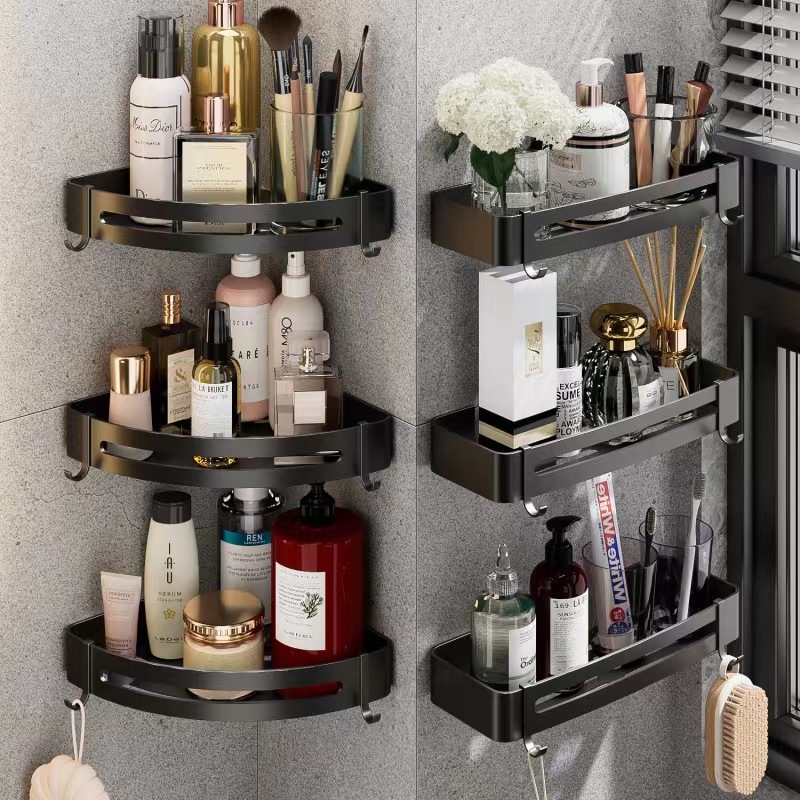 Punch-free space aluminum storage rack toilet toilet tripod bathroom storage rack wall-mounted bathroom corner rack