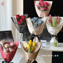 昌易批发 烫金异形袋情人节玫瑰花束透明英文多支包花袋鲜花袋